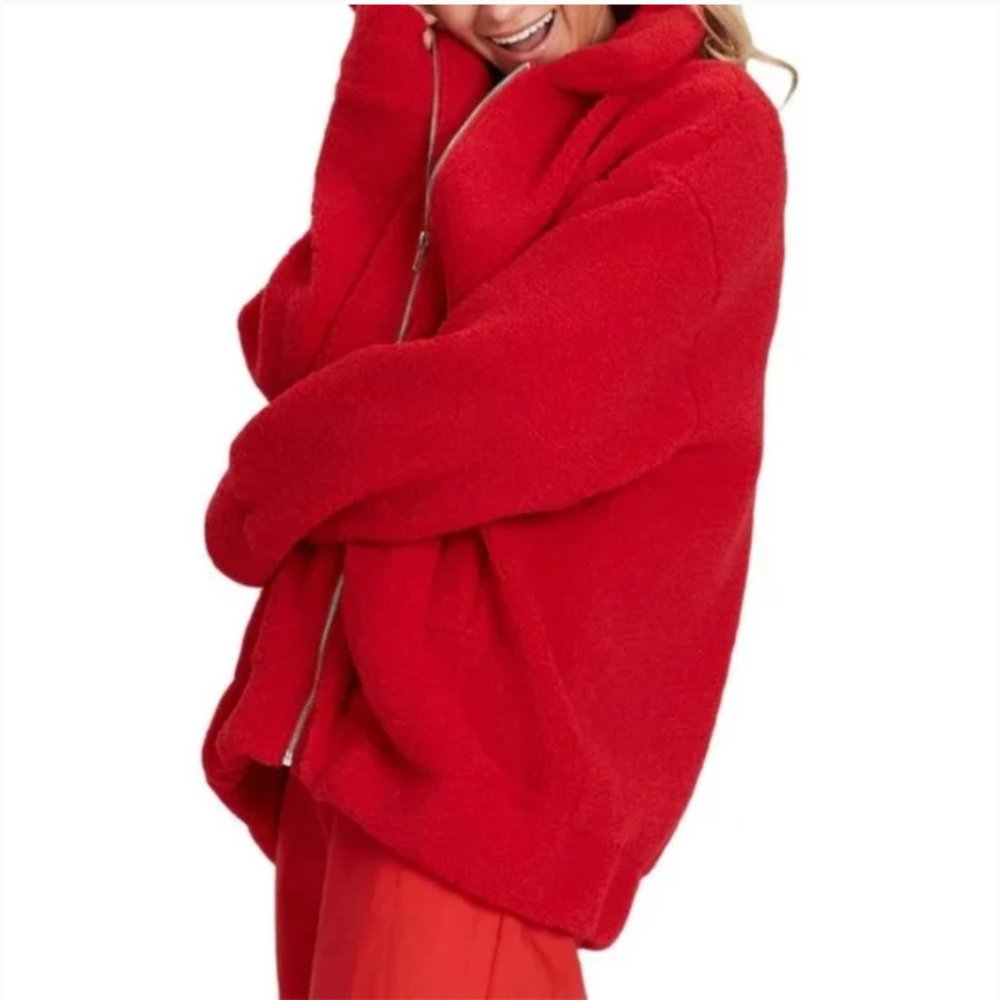 Charlie Holiday Somerset Oversized Faux Fur Teddy Jacket, RED S NWT - Picture 3 of 11